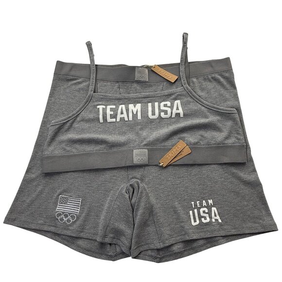 SKIMS Soft Lounge Bralette + Boxer Short Set Team USA‎ Heather Gray 4X - Picture 1 of 15